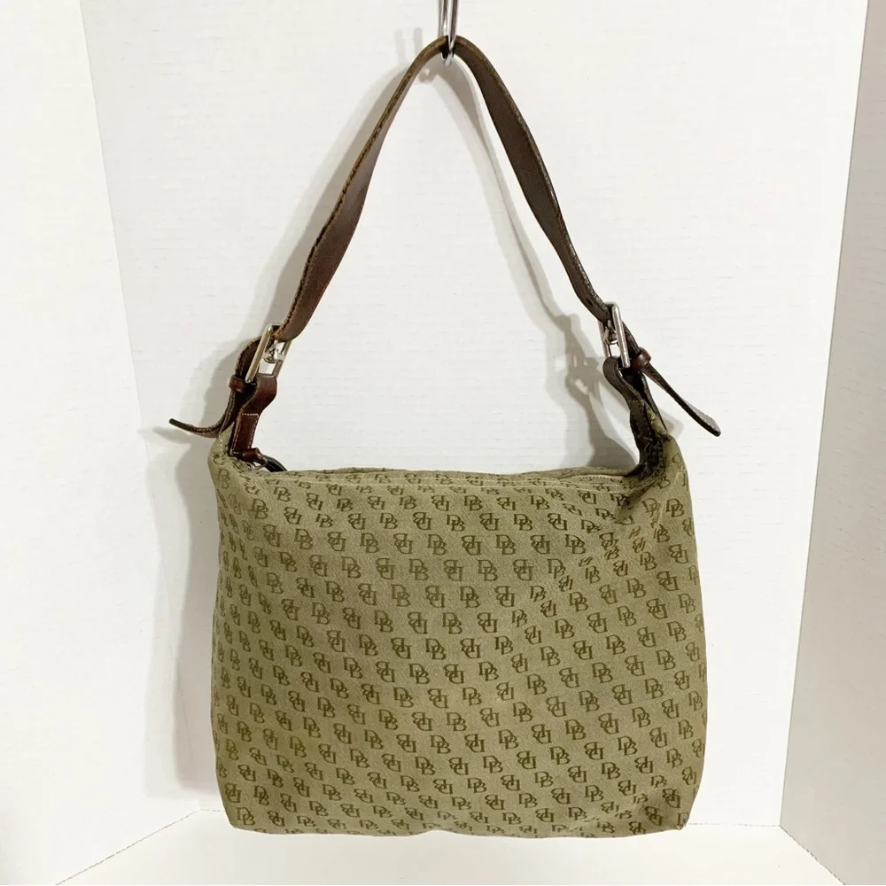 Dooney and Bourke Shoulder Bag Signature Canvas with Leather Accents Zip Closure